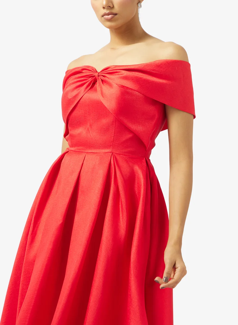 Akadia Fashion  OFF SHOULDER RIBBON BUST TAFFETA DRESS for Women | Best Price UAE